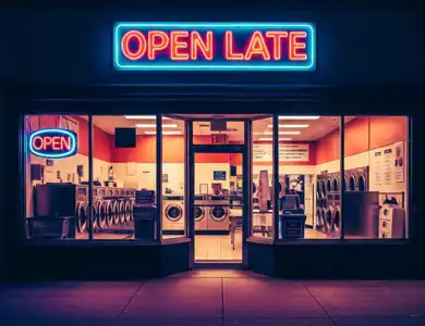 Laundromat Storefront Open Late